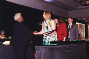 Receiving my Gold Award from Deborah Hearn Smith, CEO Girl Scouts of Central Indiana. (